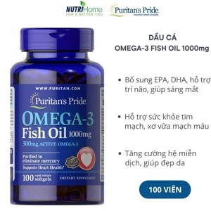 TPCN Puritan's Pride Omega-3 Fish Oil 1000 mg - Viên uống dầu cá nâng cao sức khỏe tim mạch và hệ miễn dịch