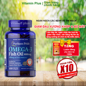 TPCN Puritan's Pride Omega-3 Fish Oil 1000 mg - Viên uống dầu cá nâng cao sức khỏe tim mạch và hệ miễn dịch