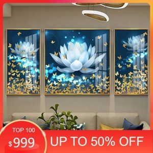 Tranh Canvas Vicdecor hoa sen và bướm TCV0001