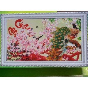 Tranh đính đá H756 - Đồng hồ cha mẹ (Hoa ngọc lan)