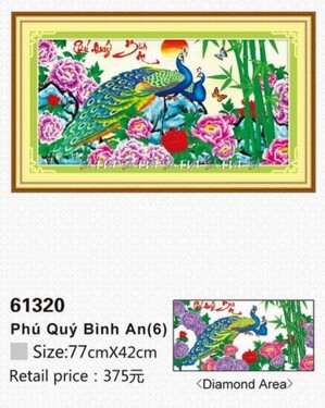 Tranh gắn đá hạt tròn phú quý bình an EVA-61320