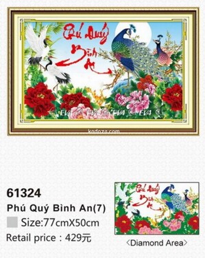 Tranh gắn đá hạt tròn phú quý bình an - EVA-61324