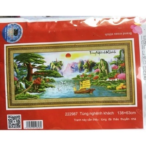 Tranh thêu chữ thập 222987 - Tùng nghênh khách