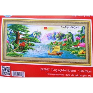 Tranh thêu chữ thập 222987 - Tùng nghênh khách