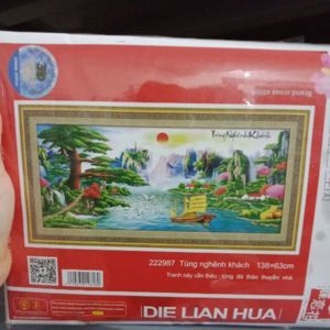 Tranh thêu chữ thập 222987 - Tùng nghênh khách