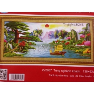 Tranh thêu chữ thập 222987 - Tùng nghênh khách