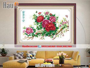 Tranh thêu chữ thập hoa mẫu đơn phú quý - DLH-YH231