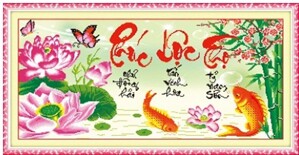 Tranh thêu chữ thập phúc lộc thọ - DLH-222927