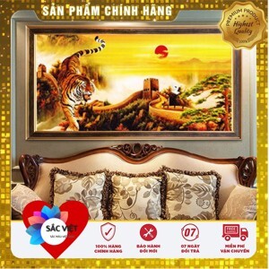 Tranh Thêu Chữ Thập Rồng Cuộn Hổ NgồI  DLH-YA1003
