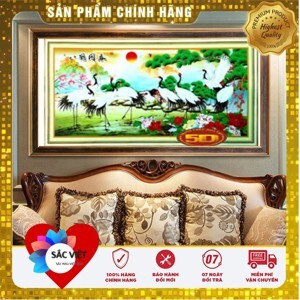 Tranh thêu chữ thập tùng hạc duy niên - DLH-YA932