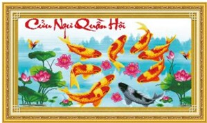 Tranh thêu cửu ngư quần hội - DLH-222755