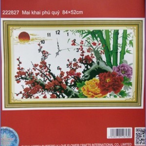 Tranh thêu đồng hồ mai khai phú quý - DLH-222827