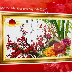 Tranh thêu đồng hồ mai khai phú quý - DLH-222827