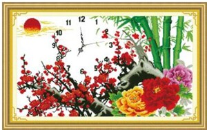 Tranh thêu đồng hồ mai khai phú quý - DLH-222827