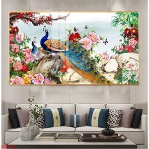 Tranh treo tường Chim Công Xanh Và Hoa Sứ
