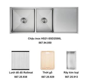 Trọn bộ chậu inox Hafele HS21-SSD2S90L và phụ kiện