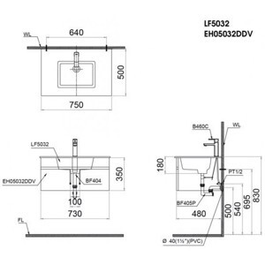 Tủ chậu Caesar LF5032+EH675V (Không có vòi)