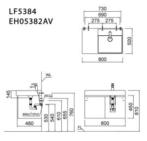 Tủ chậu lavabo Caesar LF5384/EH05382AV