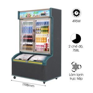 Tủ trưng bày thực phẩm trên mát-dưới đông 2 cửa (có sưởi kính ngăn trên) Snow Village LCD-1198