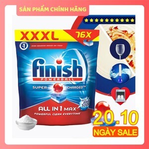 Túi 76 viên rửa chén Finish All In 1 Max Dishwasher Tablets Baking Soda QT04590