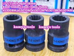 Tuýp 12mm 1/2 Kingtony 453012M loại ngắn 12 cạnh màu đen
