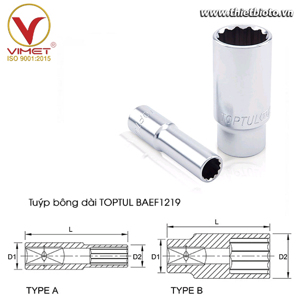 Tuýp bông dài Toptul  BAEF1219 (3/8″ Dr. x 19mm)