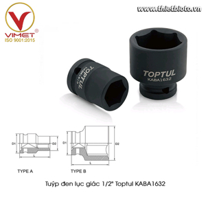 Tuýp đen lục giác 1/2" TOPTUL KABA1632