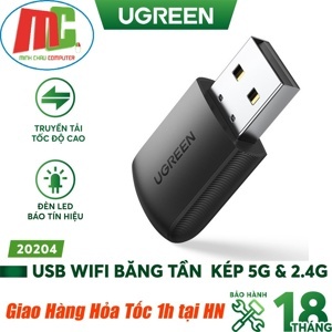 USB thu Wifi băng tần kép AC 2.4G/5G tốc độ 650Mbps Ugreen 20204