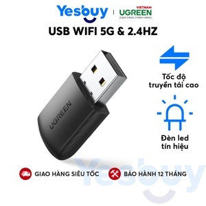 USB thu Wifi băng tần kép AC 2.4G/5G tốc độ 650Mbps Ugreen 20204