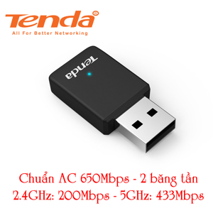 USB thu Wifi Tenda U9 Mini Không Anten, chuẩn AC 650Mbps – 2 băng tần