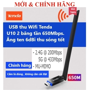 USB thu Wifi Tenda U9 Mini Không Anten, chuẩn AC 650Mbps – 2 băng tần