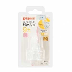 Vỉ 2 núm ti silicone mềm Pigeon size L (7 tháng trở lên)