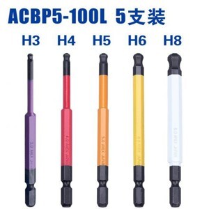 Vỉ 5 mũi vít đầu lục giác bi Anex 3,4,5,6,8mm dài 100mm ACBP5-100L