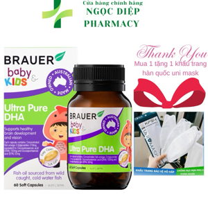 Viên bổ sung DHA cho bé Brauer Baby & Kids Ultra Pure DHA (7+ months) 60 viên