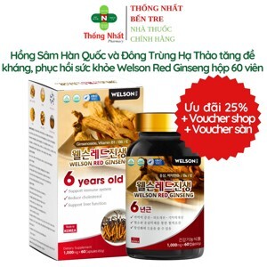 Viên hồng sâm bồi bổ sức khỏe Welson Red Ginseng, Hộp 60 viên