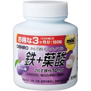 Viên sắt acid folic Nhật Bản Orihiro Most Chewable Iron 180 viên