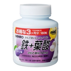 Viên sắt acid folic Nhật Bản Orihiro Most Chewable Iron 180 viên