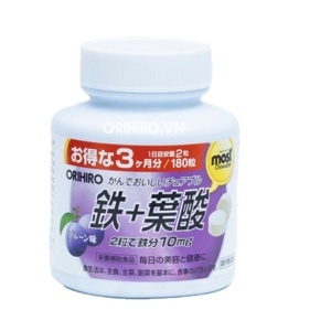 Viên sắt acid folic Nhật Bản Orihiro Most Chewable Iron 180 viên