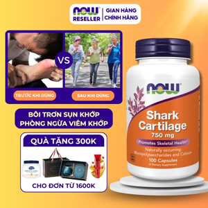 Viên sụn vi cá mập giúp điều trị xương khớp Now Shark Cartilage 750mg 100 viên