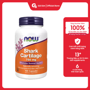 Viên sụn vi cá mập giúp điều trị xương khớp Now Shark Cartilage 750mg 100 viên