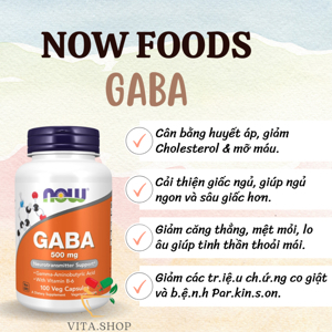 Viên uống bổ não giảm stress Now Gaba 500mg chai 100 viên
