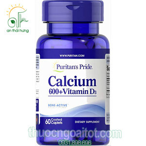 Viên uống bổ sung Calcium Carbonate 600 mg + Vitamin D 125 iu Puritan's Pride 60 viên