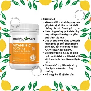 Viên uống bổ sung Vitamin C 500mg HealthyCare - 500v