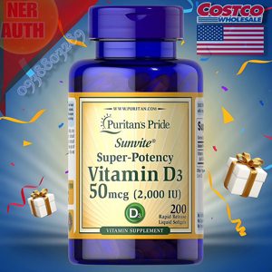 Viên uống bổ sung Vitamin D Puritan's  Pride Sunvite High-Potency Vitamin D3 1000IU 100 viên