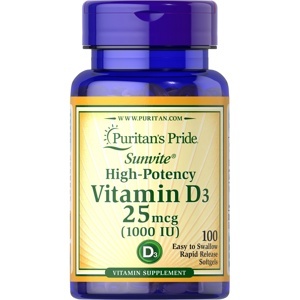 Viên uống bổ sung Vitamin D Puritan's  Pride Sunvite High-Potency Vitamin D3 1000IU 100 viên