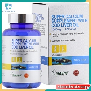Viên Uống Canxi Bổ Sung Dầu Gan Cá Careline Super Calcium Supplement With Cod Liver Oil 1000mg 60 Viên