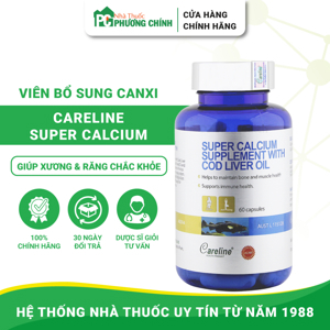 Viên Uống Canxi Bổ Sung Dầu Gan Cá Careline Super Calcium Supplement With Cod Liver Oil 1000mg 60 Viên