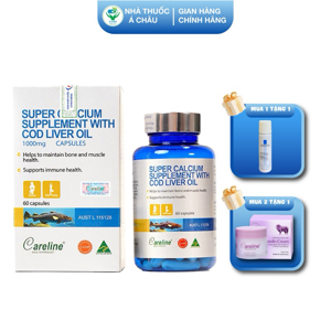 Viên Uống Canxi Bổ Sung Dầu Gan Cá Careline Super Calcium Supplement With Cod Liver Oil 1000mg 60 Viên