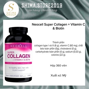 Viên uống Collagen + C BIOTIN 360 viên Neocell của Mỹ - Collagen C tuýp 1 & 3 mẫu mới