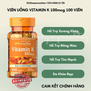 Viên uống đẹp da hỗ trợ đông máu Puritan's Pride Vitamin K 100mcg 100 viên